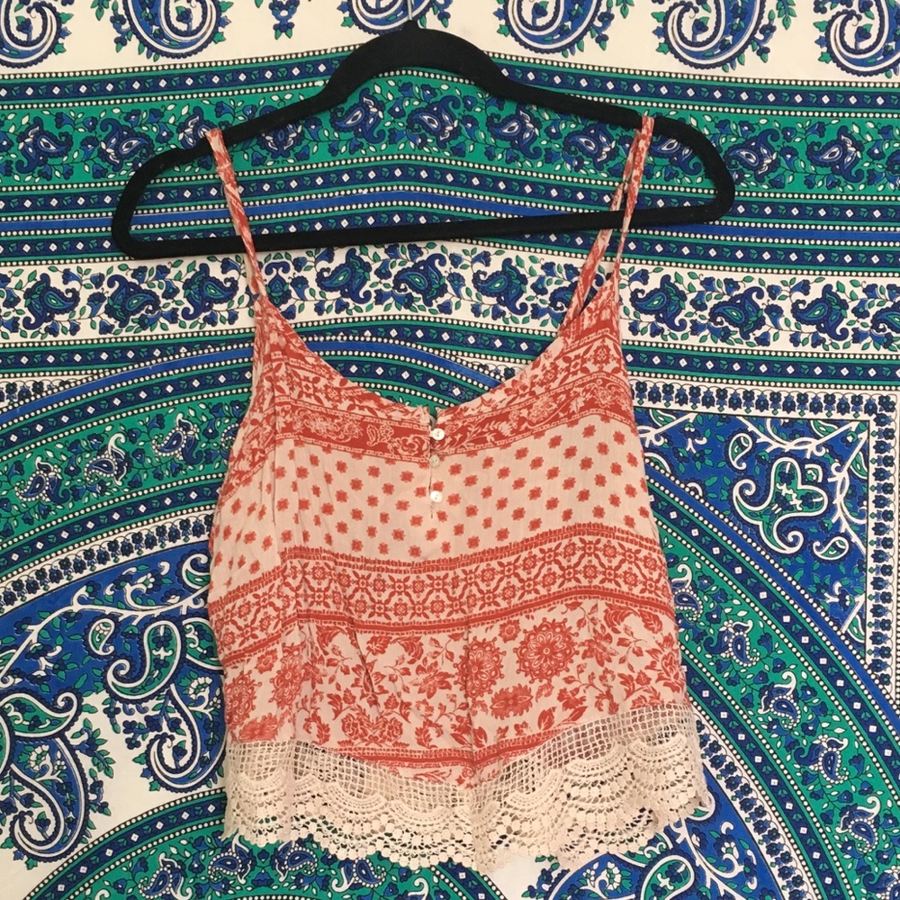 cream and red/orange tribal tank